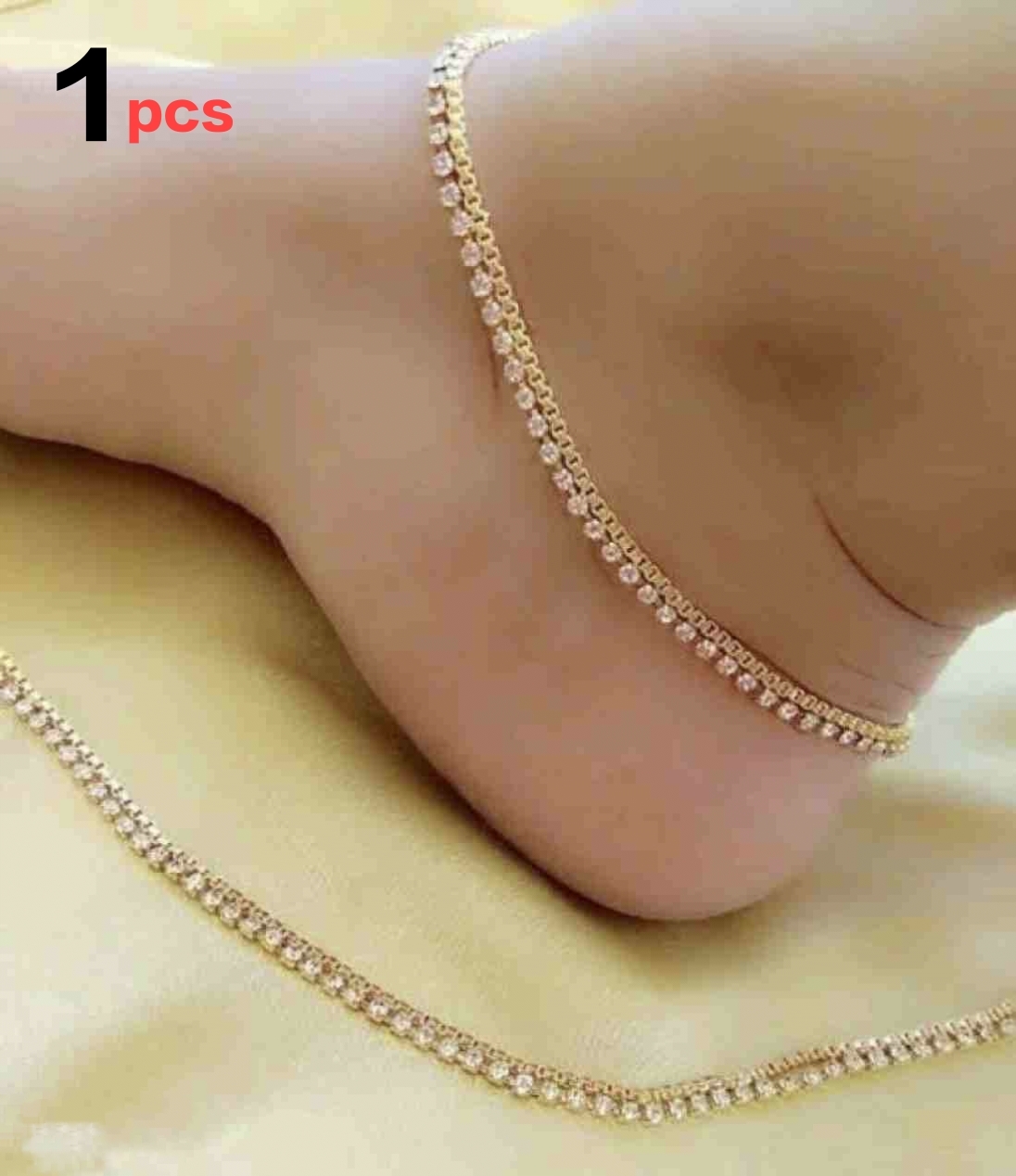 1 Pieces New Horizons Payal Embedded Stone Pazeb Single Strip Anklet Stylish Foot Jewelry Women Anklet Girls Anklet Fashion Pazeb Stone Anklet Jewelry Modern Stylish Payal Elegant Anklet Daily Wear Anklet Party Wear Style Anklet Bridal Payal - Golden