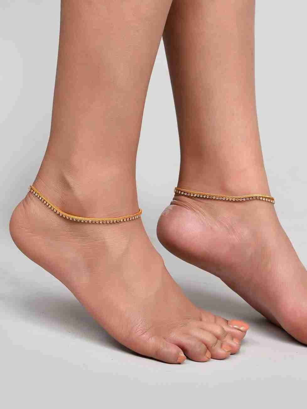 2 Pieces Embedded Stones Anklets Golden Silver Multi Color Payal Pazeb Stylish Anklets For Women Girls Traditional Jewelry Party Wear Style Fashion Accessories Shiny Crystal Anklet Set For Feet Ethnic Foot Jewelry - Silver Multicolor