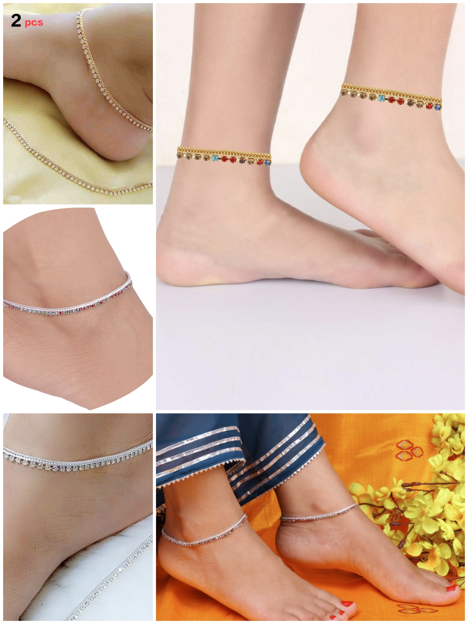 Premium Style Anklet Bracelet Golden Silver Payal Pazeb Ethnic Foot Jewelry Adjustable Chain Traditional Anklet For Women Girls Stylish Foot Accessory Party Wedding Jewelry Gift Stylish Fashion Payal Anklets