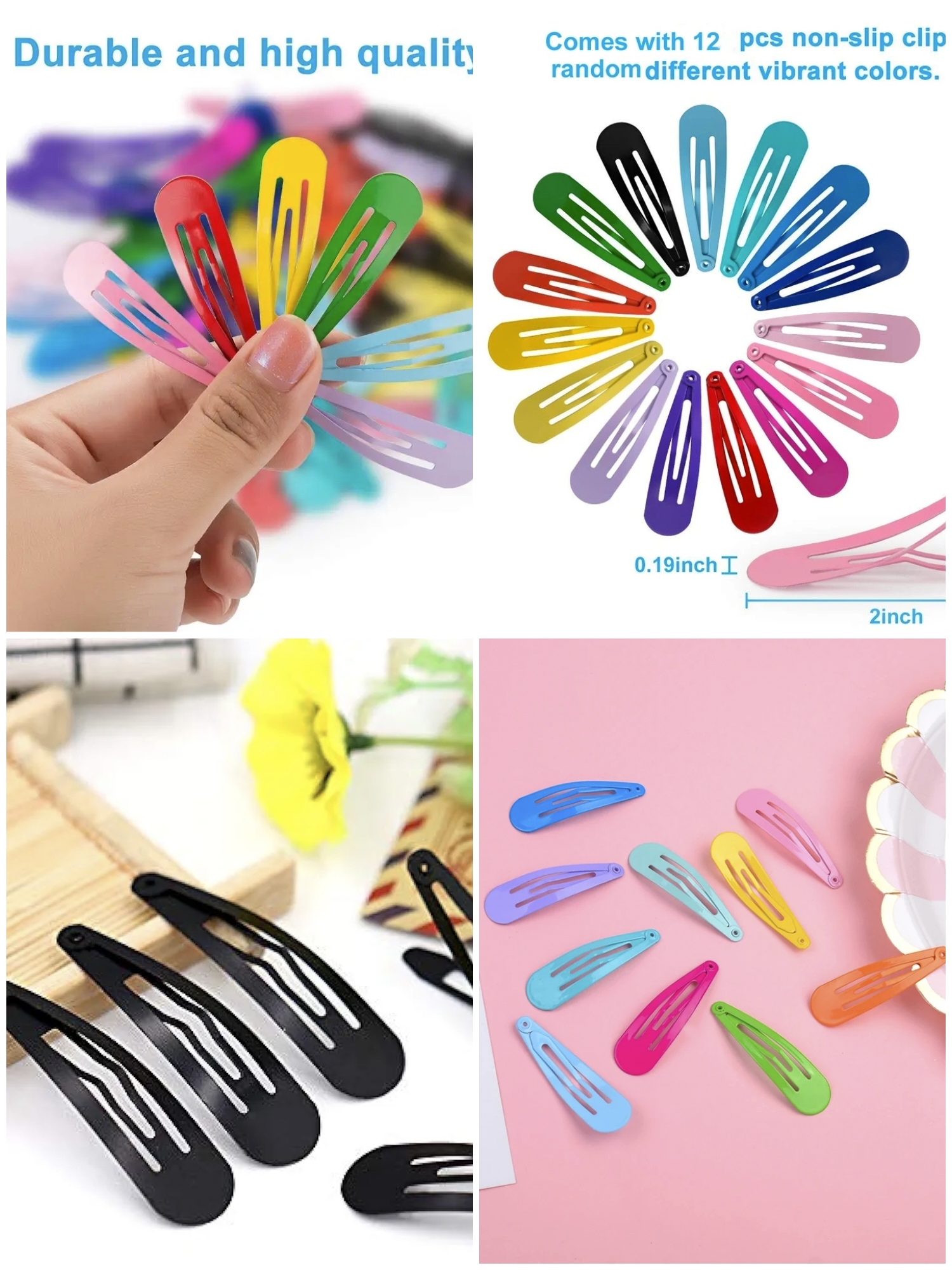 12 Pieces Hair Clips Pins For Girls Multi Color & Black Shade Snap Clips Stylish Hair Styling Accessories Kids Hair Clips Pins Women Hair Clips Pins Metal Hair Snap Pins Fashion Hair Clips Pins For Everyday Use School College Party Hair Clips - Silver