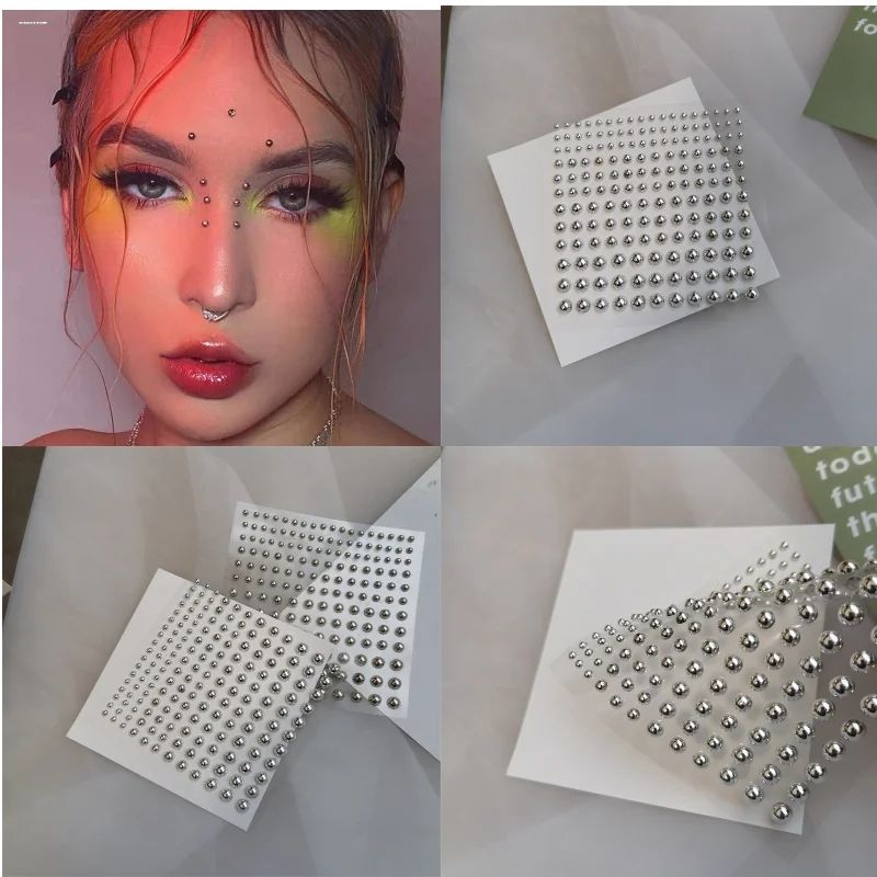 200 Pieces Silver Hair Beads Adhesive Stickers Hair Styling Beads Rhinestone Stickers For Body And Face Decoration Nail Art Makeup Hair Jewels Self Adhesive Stones For Girls Women Hair Styling Accessories Craft Gems - Hair Adhesive Stickr
