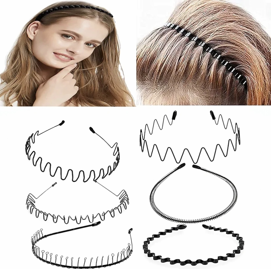 3 Pieces Metal Zig Zag Hair Band Hair Clips Pins Wave Hairband Spring Hairband For Boys And Girls Adjustable Flexible Hair Styling Accessories Stylish Hairband For Men Women Unisex Headband For Sports Everyday Use Durable Light Weight Non Slip - 3 Pcs Hair Band