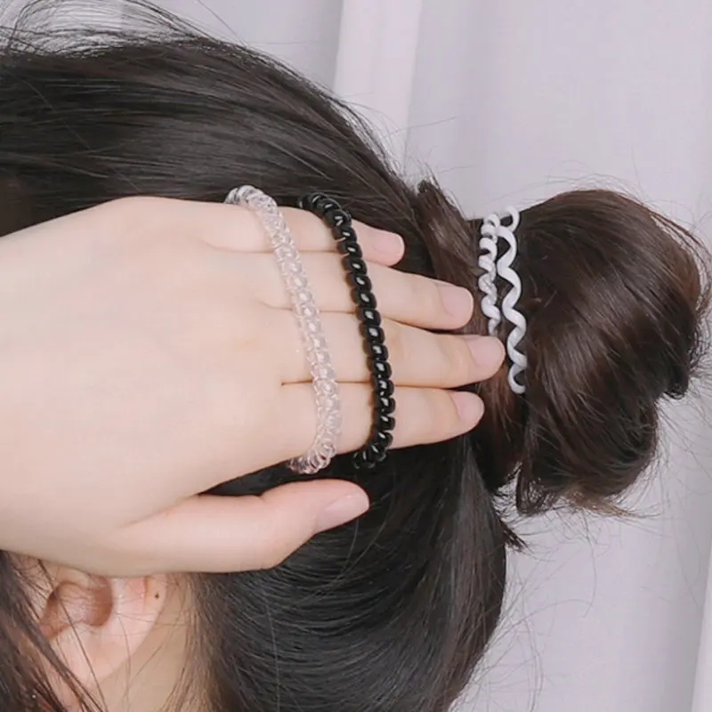 4 Pieces Hair ties telephone wire Poni hair scrunchies Natural Look Hair Styling Accessory - 4 PCs Scrunchies