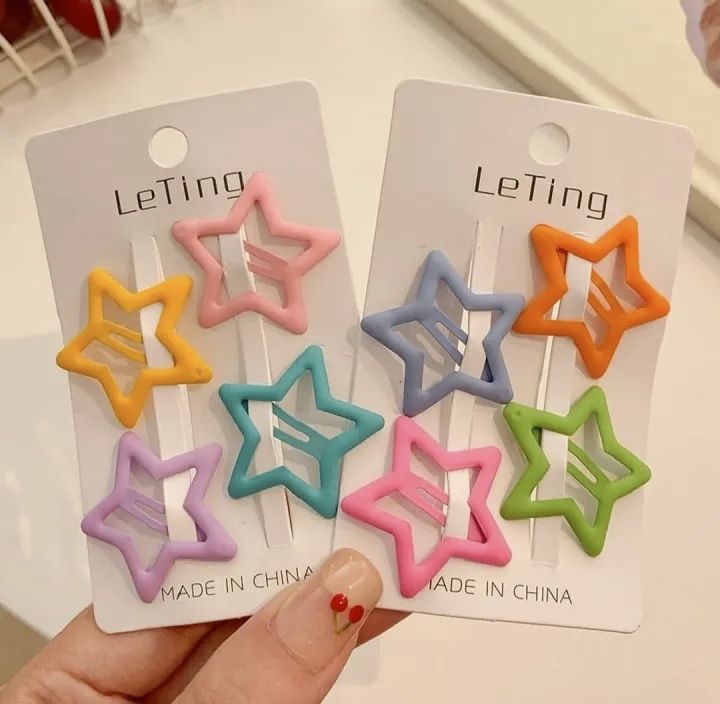 4 Pieces Star Hair Clips Pins Set For Girls And Women Colorful Metal Hair Pins Clips Stylish Hair Styling Accessories For Party School And Everyday Use Modern Stylish Hair Styling Clips Strong Grip Daily Hair Styling Accessory - Multicolor