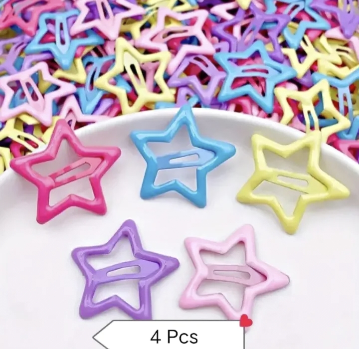 4 Pieces Star Hair Clips Pins Set For Girls And Women Colorful Metal Hair Pins Clips Stylish Hair Styling Accessories For Party School And Everyday Use Modern Stylish Hair Styling Clips Strong Grip Daily Hair Styling Accessory - Multicolor