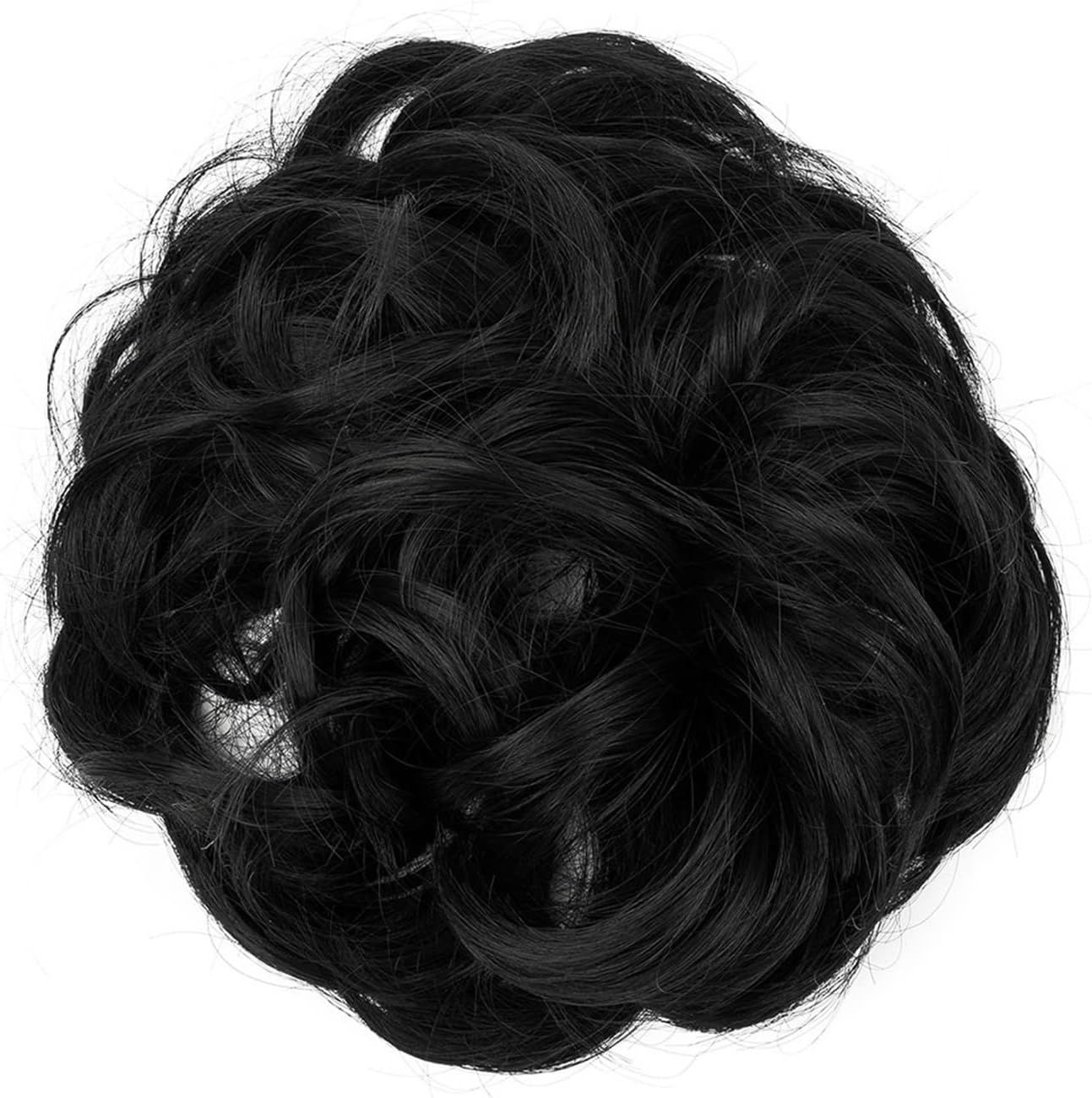 Dark Brown Hair Bun Extension Synthetic Hairpiece Clip In Messy Curly Bun Hair Accessory Women Girls Elegant Hair Accessory Simple To Use Comfortable Light Weight Adjustable Size Premium Quality Hairpiece For Parties Weddings Daily Wear - Black