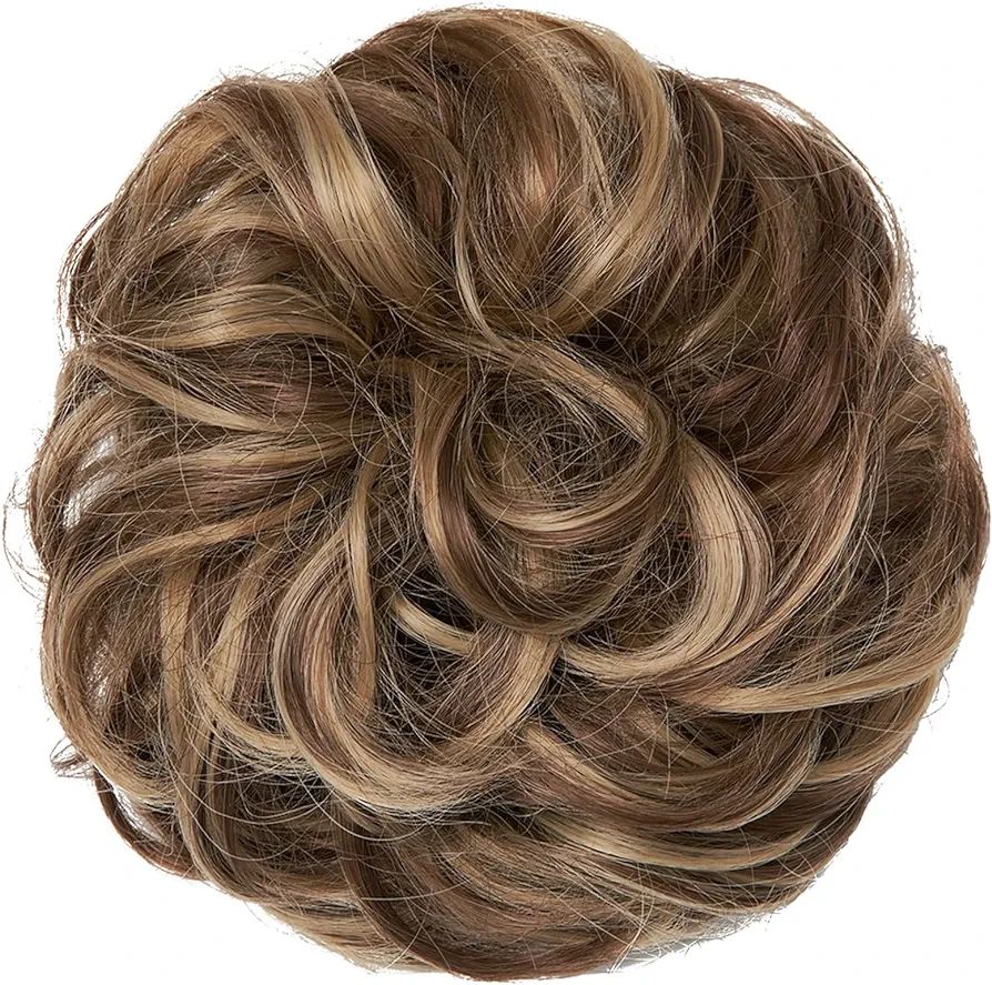 Dark Brown Hair Bun Extension Synthetic Hairpiece Clip In Messy Curly Bun Hair Accessory Women Girls Elegant Hair Accessory Simple To Use Comfortable Light Weight Adjustable Size Premium Quality Hairpiece For Parties Weddings Daily Wear - Blonde