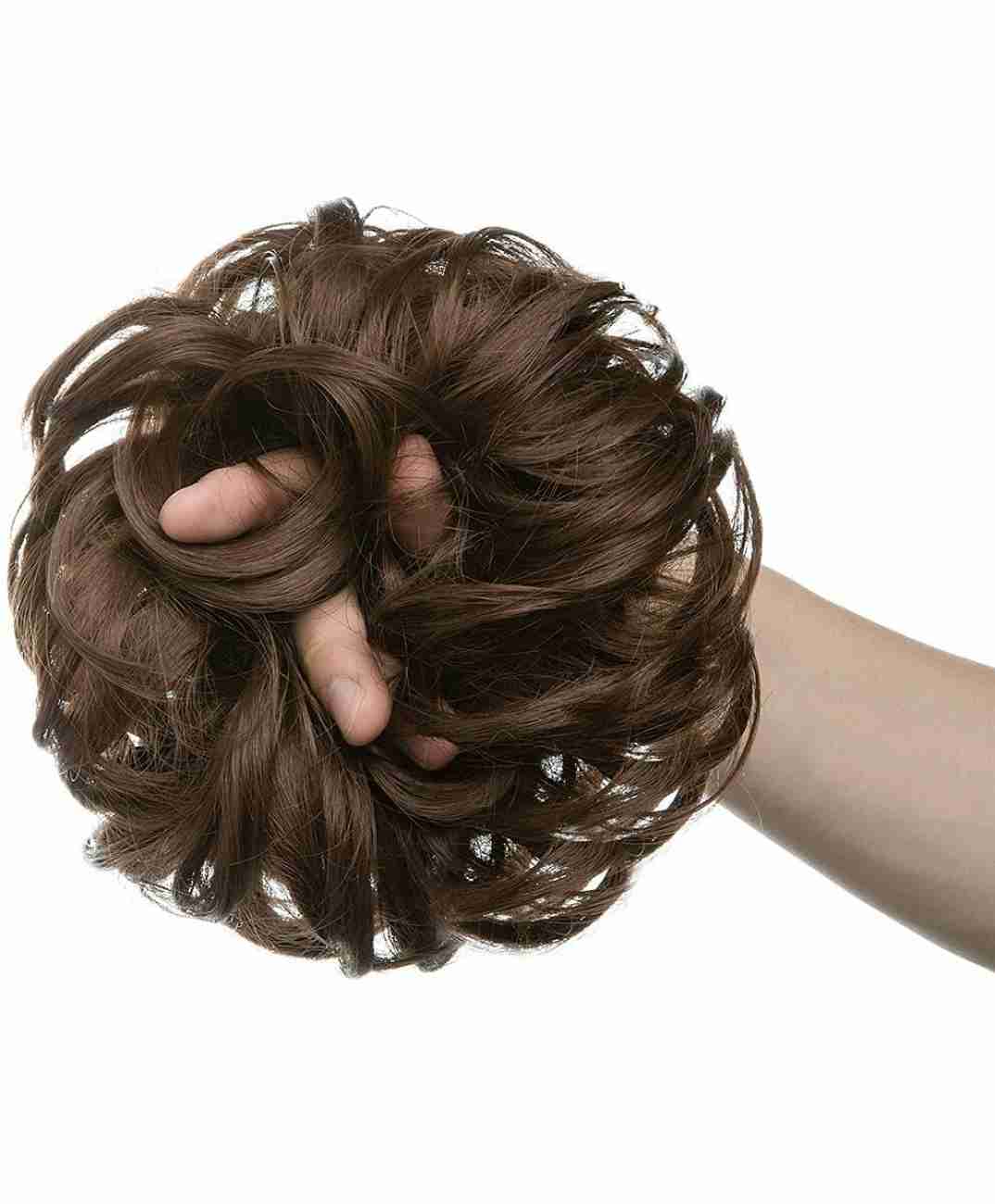 Dark Brown Hair Bun Extension Synthetic Hairpiece Clip In Messy Curly Bun Hair Accessory Women Girls Elegant Hair Accessory Simple To Use Comfortable Light Weight Adjustable Size Premium Quality Hairpiece For Parties Weddings Daily Wear - Blonde