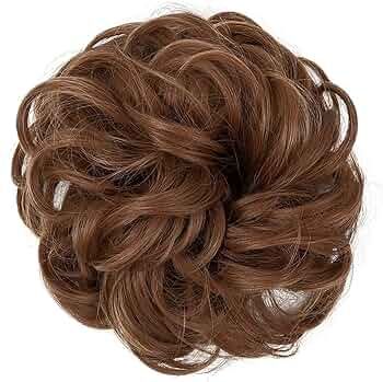 Dark Brown Hair Bun Extension Synthetic Hairpiece Clip In Messy Curly Bun Hair Accessory Women Girls Elegant Hair Accessory Simple To Use Comfortable Light Weight Adjustable Size Premium Quality Hairpiece For Parties Weddings Daily Wear - Light Brown