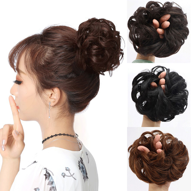 Dark Brown Hair Bun Extension Synthetic Hairpiece Clip In Messy Curly Bun Hair Accessory Women Girls Elegant Hair Accessory Simple To Use Comfortable Light Weight Adjustable Size Premium Quality Hairpiece For Parties Weddings Daily Wear - Natural