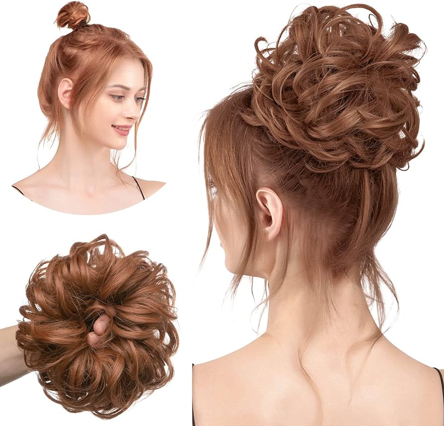 Dark Brown Hair Bun Extension Synthetic Hairpiece Clip In Messy Curly Bun Hair Accessory Women Girls Elegant Hair Accessory Simple To Use Comfortable Light Weight Adjustable Size Premium Quality Hairpiece For Parties Weddings Daily Wear - Natural