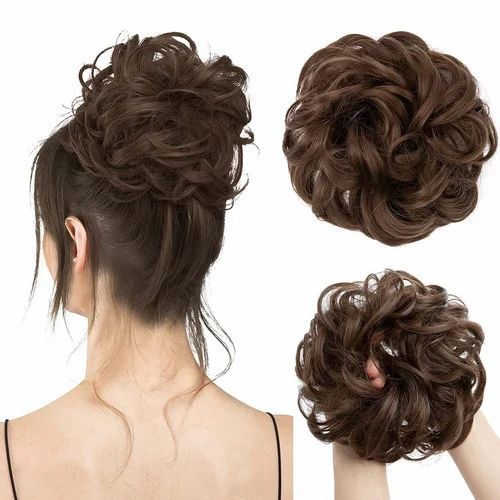 Natural Hair Shade Hair Bun Extension For Girls Realistic Look Synthetic Poni Clip On Soft Hairpiece Simple To Use Stylish Messy Bun Ideal For Parties Daily Wear Light Weight Comfortable Hair Styling Accessory - Natural Hair Color