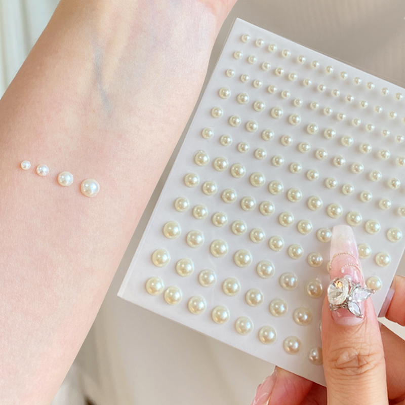 Self Adhesive Pearl Hair Stickers Stick On Hair Pearls Hair Decoration Gems For Girls And Women DIY Hair Styling Accessories No Glue Styling Pearls Bridal Hair Stickers For Braids Updos Reusable Hair Gems Festival Makeup Face Nail Pearl - White