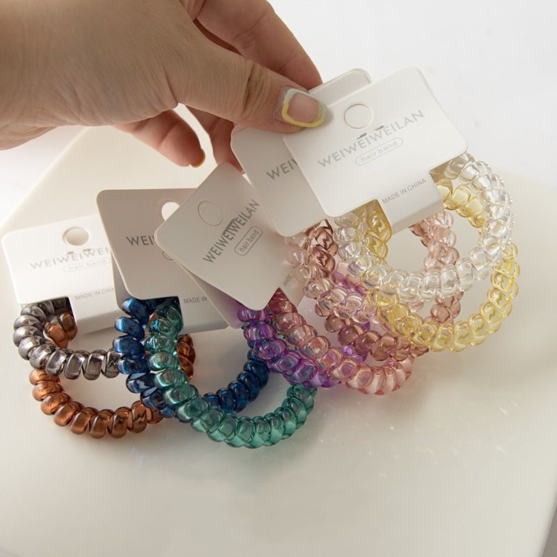 Set Of 4 Telephone Wire Elastic Hair Bands Telephone Cord Spiral Hair Ties For Women Girls Ponytail Holder Durable Hair Rope Accessories Multi Color Solid Color Fashion Hair Styling Accessories Daily Wear - Pack of 4 PCs