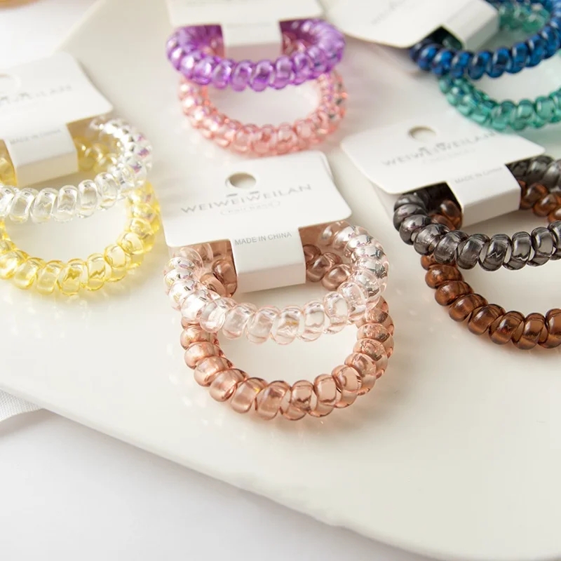 Set Of 4 Telephone Wire Elastic Hair Bands Telephone Cord Spiral Hair Ties For Women Girls Ponytail Holder Durable Hair Rope Accessories Multi Color Solid Color Fashion Hair Styling Accessories Daily Wear - Pack of 4 PCs