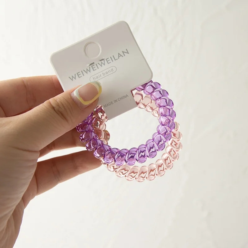Set Of 4 Telephone Wire Elastic Hair Bands Telephone Cord Spiral Hair Ties For Women Girls Ponytail Holder Durable Hair Rope Accessories Multi Color Solid Color Fashion Hair Styling Accessories Daily Wear - Pack of 4 PCs
