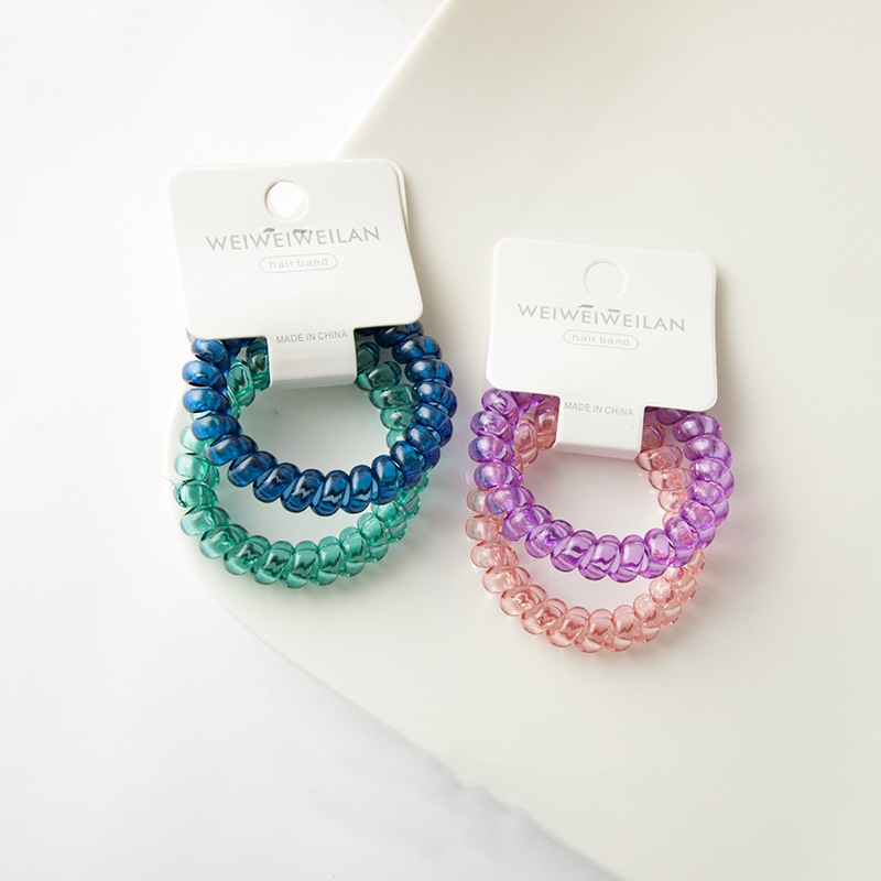 Set Of 4 Telephone Wire Elastic Hair Bands Telephone Cord Spiral Hair Ties For Women Girls Ponytail Holder Durable Hair Rope Accessories Multi Color Solid Color Fashion Hair Styling Accessories Daily Wear - Pack of 4 PCs