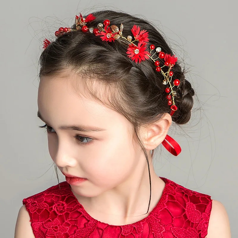 Wedding Crystal Pearl Flower Headband Tiara Hair Vine For Women Bride Bridal Wedding Hair Styling Accessories Jewelry Ornaments Headband Decorative Styling Gems For Events - Bronze
