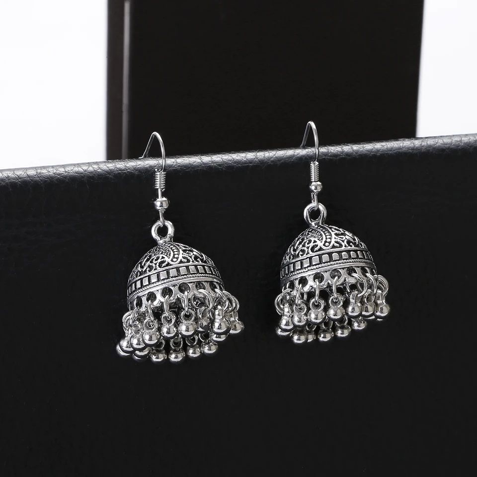 New Horizons Oxidized Jewelry Silver Jhumka Earrings Jewelry Necklace Set Baho Style Earrings Women Jewelry Girls Jewelry Antique Oxidized Pendant Set Traditional Jewelry Party Jewelry Bridal Jewelry Ethnic Earrings Necklace Wedding Jewelry Gift - Oxidized Jhumka