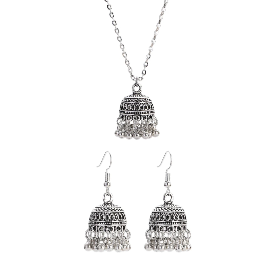 Oxidized Jhumka Earrings Jewelry Silver Earrings Bahubali Earrings Necklace Pendant Set Traditional Earrings Ethnic Earrings Women Earrings Girls Earrings Party Earrings Wedding Jewelry Oxidized Jewelry Antique Style Earrings Bridal Jewelry Set