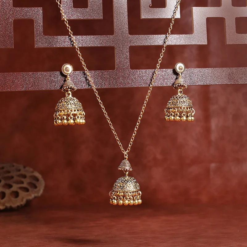 Oxidized Jhumki Necklace Golden Silver Tone Women Girls Tribal Ethnic Jewellery Set Traditional Oxidised Necklace For Women Statement Jhumka Necklace Golden Silver Adjustable Chain Ethnic Fashion Accessory Gift