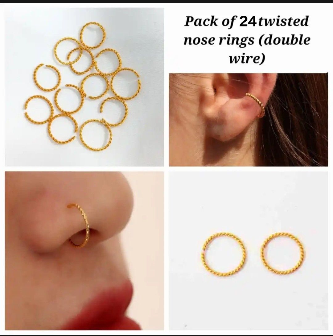 24 Pieces Spiral Twisted Nose Ring Jewelry Gold Tone For Piercing And None Piercing Nose Pin Jewelry Set Spiral Nose Ring Jewelrys Party Minimalist Nostril Hoops Gold Color Flexible Nose Jewelry Women Girls Gift Accessory - 24 Pcs Spril Golden