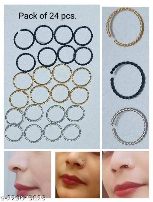 24 Pieces Spril Twisted Nose Ring Jewelry for piercing and none Piercing Golden Silver Multi Color and black best seller Daily Party Wear Nose Jewelry Accessory - 36 PCs Multicolor