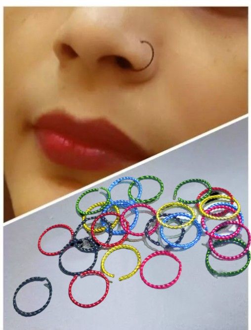24 Pieces Spril Twisted Nose Ring Jewelry for piercing and none Piercing Golden Silver Multi Color and black best seller Daily Party Wear Nose Jewelry Accessory - Multicolor