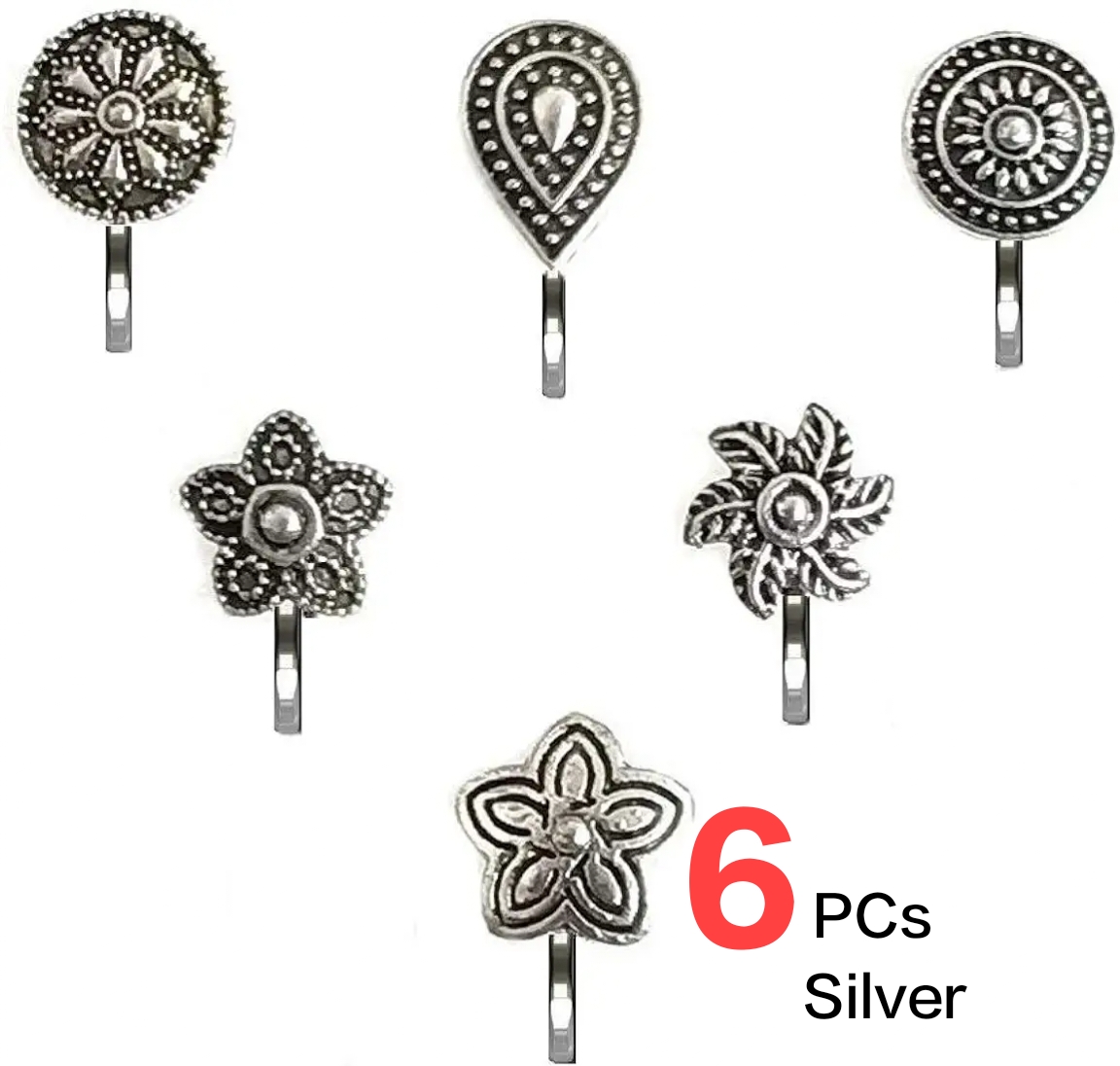 3 Pieces Golden Oxidized Nose Pin Jewelry 3 Pieces Silver Oxidized Nose Ring Jewelry For Piercing And Non Piercing Nose Pin Jewelrys For Girls And Women Traditional Nose Jewelry Stylish Nose Stud Set Fancy Nose Pin Jewelry Oxidized Nose Ring - 4 pcs Golden