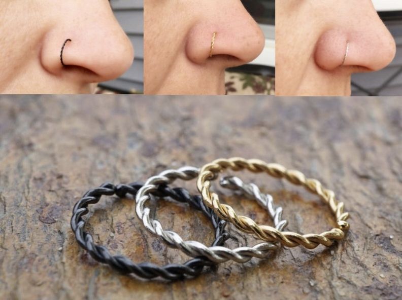 36 Pieces Nose Ring Jewelry Nose Pin Jewelry Golden Black Silver Tone Twisted Nose Ring Jewelry Premium Collection Naak Ki Long Naak Ka Koka Naak Ki Bali Nathli Nath Nose Ring Jewelry For Piercing And Non Piercing Use Women Girls Jewelry - 36 PCs Nose Ring