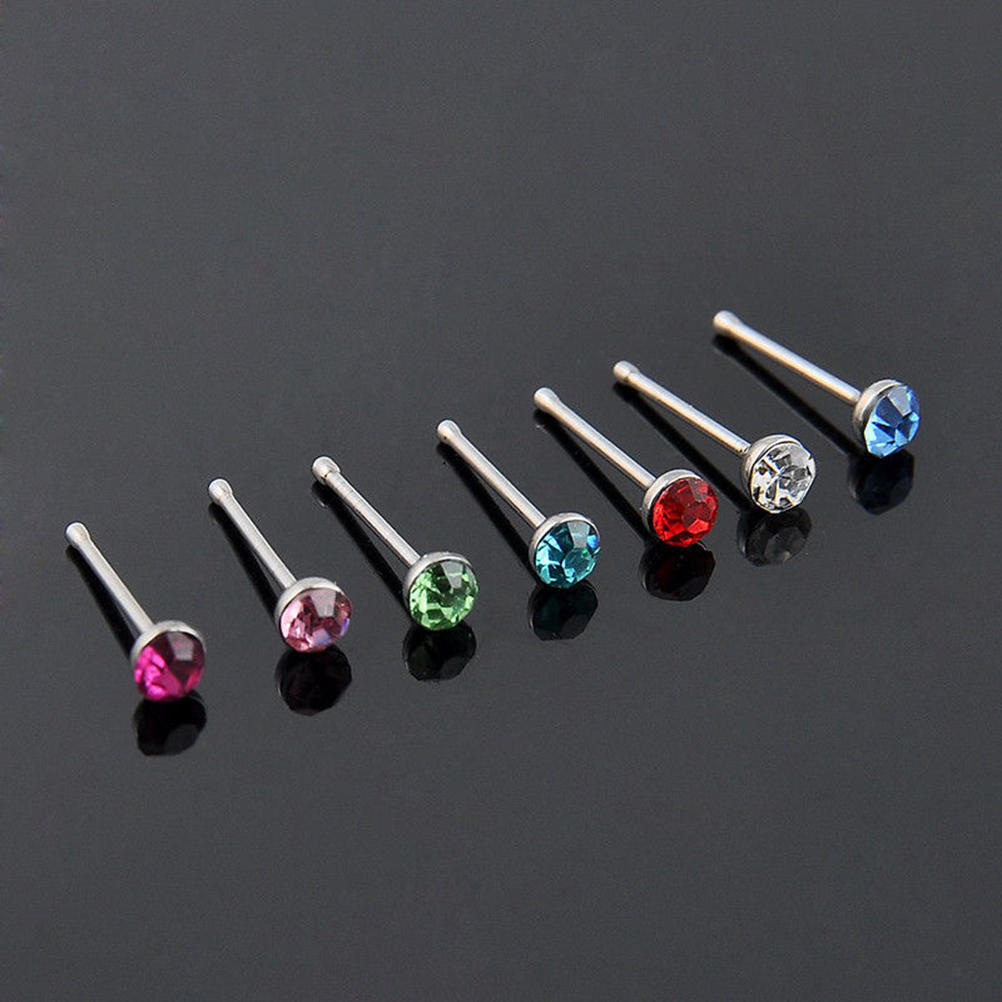 5 Pieces Nose Pin Jewelry Stainless Steel Nose Pin Jewelry Silver and Multi Color Nose Ring Jewelry for Piercing and None Piercing 1mm 2mm Stone Sterilize Nose Pin Jewelry Daily Party Wear Nose Jewelry Accessory