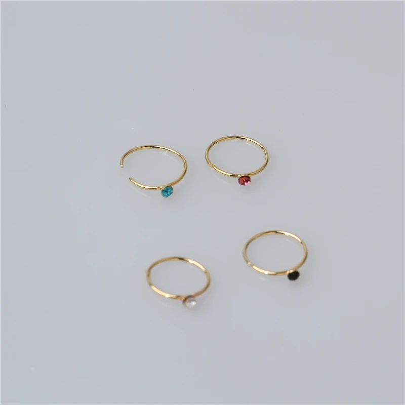 5 Pieces Single Stone Nose Ring Jewelry For Girls And Women Stainless Steel Nose Pin Jewelry In Golden And Silver Tone Naak Ki Long Naak Ka Koka Nath Nathni Nose Bali Stylish Nose Jewelry For Piercing And Non Piercing Daily And Party Wear Style - Multicolor
