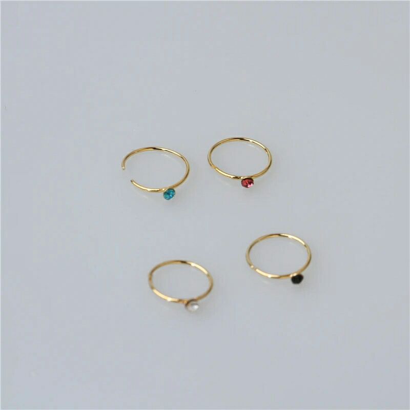 5 Pieces Single Stone Nose Ring Jewelry For Girls And Women Stainless Steel Nose Pin Jewelry In Golden And Silver Tone Naak Ki Long Naak Ka Koka Nath Nathni Nose Bali Stylish Nose Jewelry For Piercing And Non Piercing Daily And Party Wear Style - Multicolor