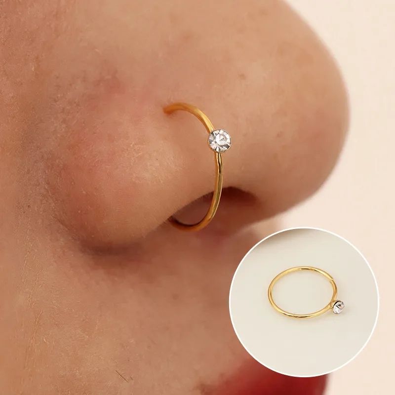 5 Pieces Single Stone Nose Ring Jewelry For Girls And Women Stainless Steel Nose Pin Jewelry In Golden And Silver Tone Naak Ki Long Naak Ka Koka Nath Nathni Nose Bali Stylish Nose Jewelry For Piercing And Non Piercing Daily And Party Wear Style - Multicolor