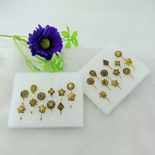 6 Pieces Nose Pin Jewelry Set Golden Silver Tone Oxidized Nose Ring Jewelry for Women Nose Cuff for Pierced and Non Pierced Nose Stylish Nose Pin Jewelrys Fashion Jewelry Nose Studs Combo Ethnic Traditional Nose Ring Jewelrys Daily Wear Nose - 6 Pcs Silver