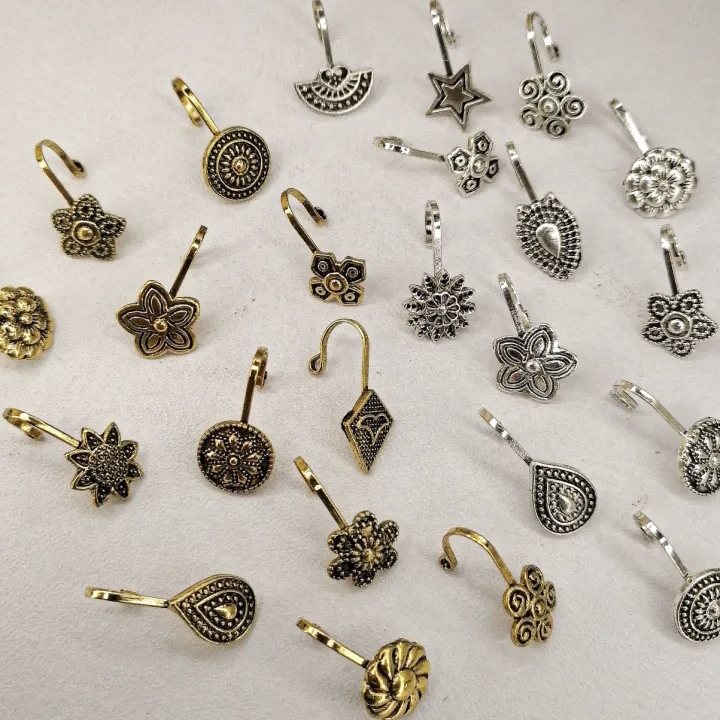 6 Pieces Nose Pin Jewelry Set Silver Golden Oxidized Nose Ring Jewelry For Piercing And Non Piercing Nose Studs Stylish Nose Jewelry Fashion Nose Pin Jewelrys For Girls Women Traditional Nose Ring Jewelry Set Modern Stylish Nose Stud Pack Light