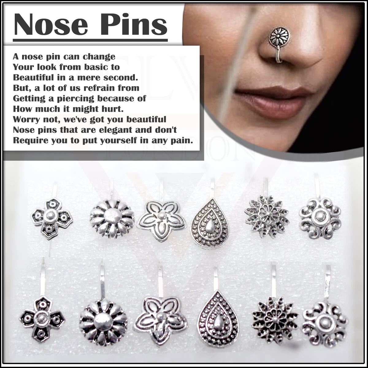 6 Pieces Nose Pin Jewelry Set Silver Golden Oxidized Nose Ring Jewelry For Piercing And Non Piercing Nose Studs Stylish Nose Jewelry Fashion Nose Pin Jewelrys For Girls Women Traditional Nose Ring Jewelry Set Modern Stylish Nose Stud Pack Light
