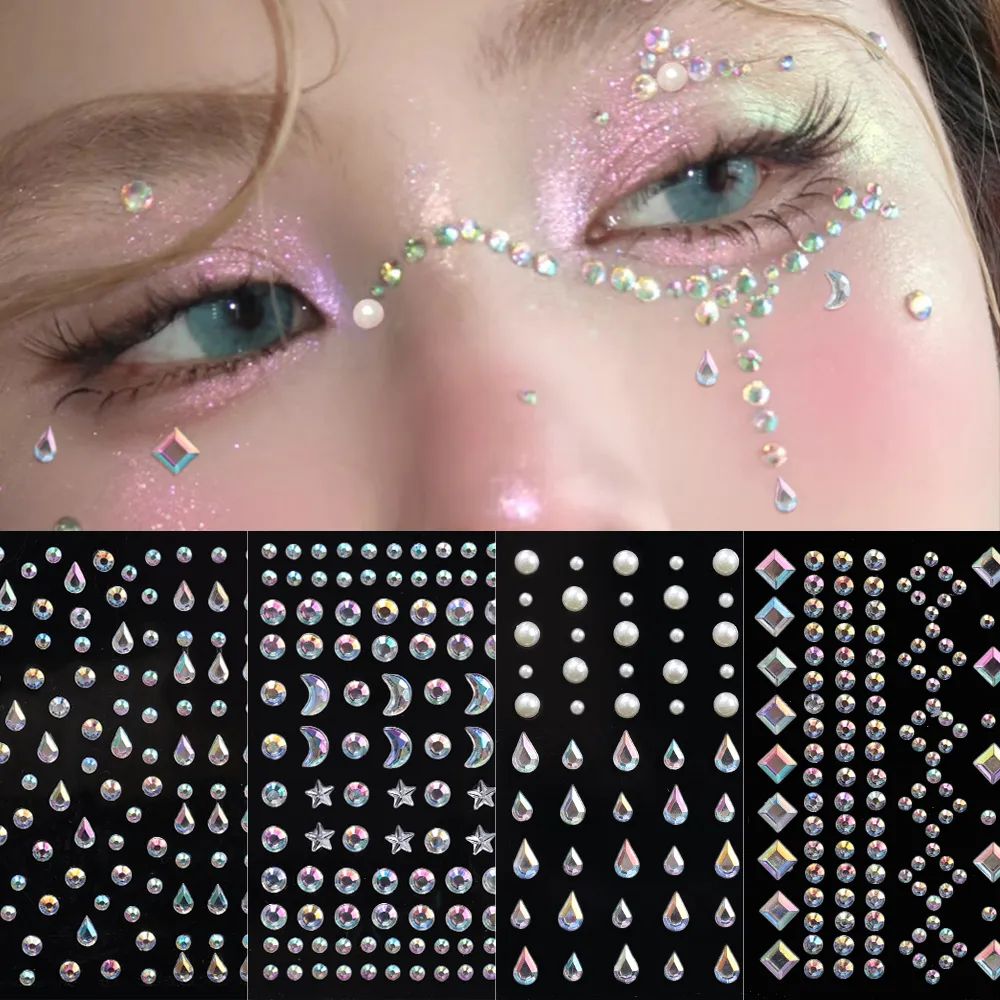 Adhesive Body Stickers Lips Eyes Party Stylish Body Art Temporary Tattoos Waterproof Self Adhesive Face Decals Easy To Apply Safe Skin Decoration Fashion Body Jewels Festival Makeup Cute Eye Lip Stickers Durable Removable Stylish Daily Wear - Adhesive Stickers