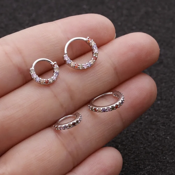 Nose Ring Jewelry Embedded Stone Zarkoon Silver And Golden Non Piercing Stainless Steel Nose Pin Jewelry Elegant Rounded Shape Stylish Nose Stud For Girls And Women Daily Party Wear Nose Jewelry Accessory