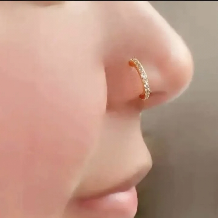 Nose Ring Jewelry Embedded Stones Zarkoon Silver And Golden Sterilize Rounded Shape Elegant Non Piercing Nose Pin Jewelry Stainless Steel Stylish Nose Stud For Girls And Women Daily Party Wear Nose Jewelry Accessory