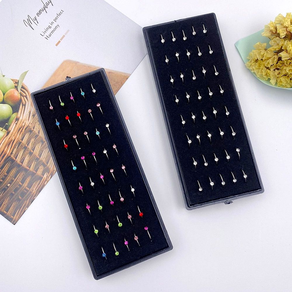 Set Of 5 Stainless Steel Nose Ring Jewelrys Silver Nose Pin Jewelrys Multi Color Nose Studs Naak Ki Bali Naak Ka Koka Nathni Nath Nose Jewelry For Girls And Women Daily Wear Nose Pin Jewelrys Traditional Nose Accessories Stylish Nose Ring - Multi Nose Ring