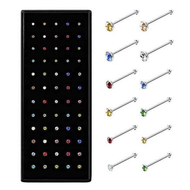 Set Of 5 Stainless Steel Nose Ring Jewelrys Silver Nose Pin Jewelrys Multi Color Nose Studs Naak Ki Bali Naak Ka Koka Nathni Nath Nose Jewelry For Girls And Women Daily Wear Nose Pin Jewelrys Traditional Nose Accessories Stylish Nose Ring - Multicolor