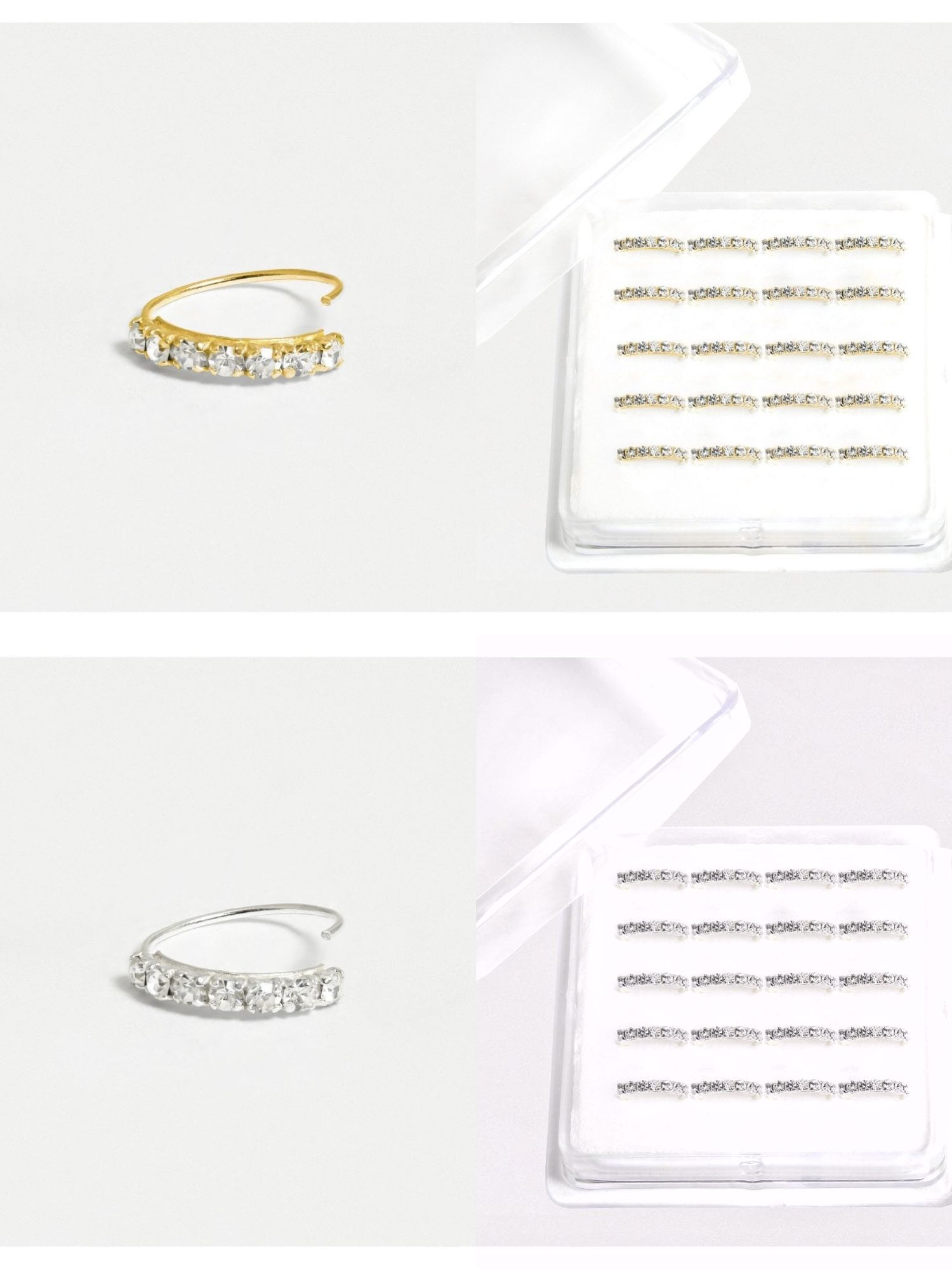 Stone Embedded Nose Ring Jewelry Clusted Nug Nose Pin Jewelry For Women Golden And Silver Tone Stylish Nose Ring Jewelry For Girls Traditional Nose Jewelry Fancy Nose Pin Jewelry Elegant Design Nose Ring Jewelry For Bride Nose Stud For Party - 1 Silver & 1 Golden