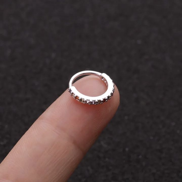 Zarkoon Nose Ring Jewelry Silver And Golden Embedded Stone Stainless Steel Non Piercing Nose Pin Jewelry Elegant Rounded Shape Stylish Nose Stud For Girls And Women Daily Party Wear Nose Jewelry Accessory